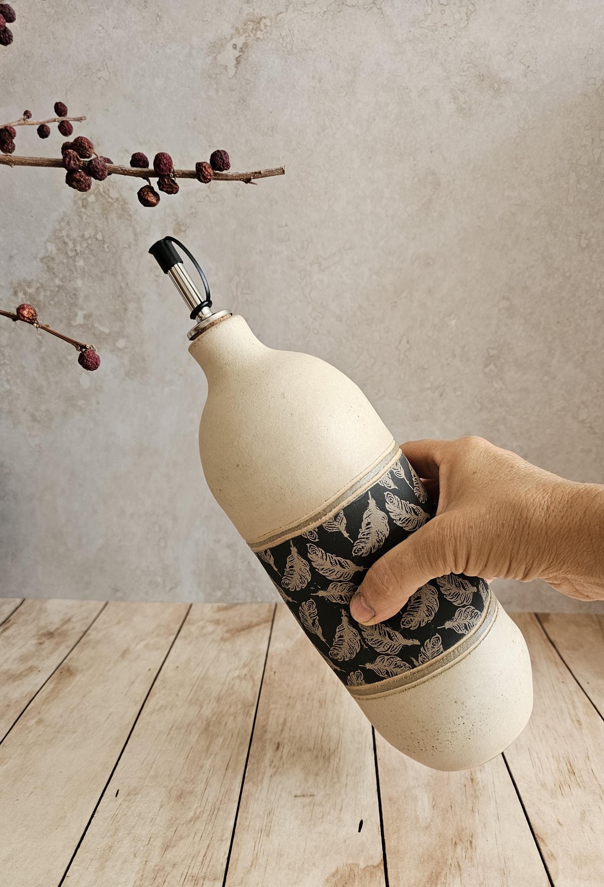 Handmade Ceramic Olive Oil Bottle: Rustic Pottery Dispenser