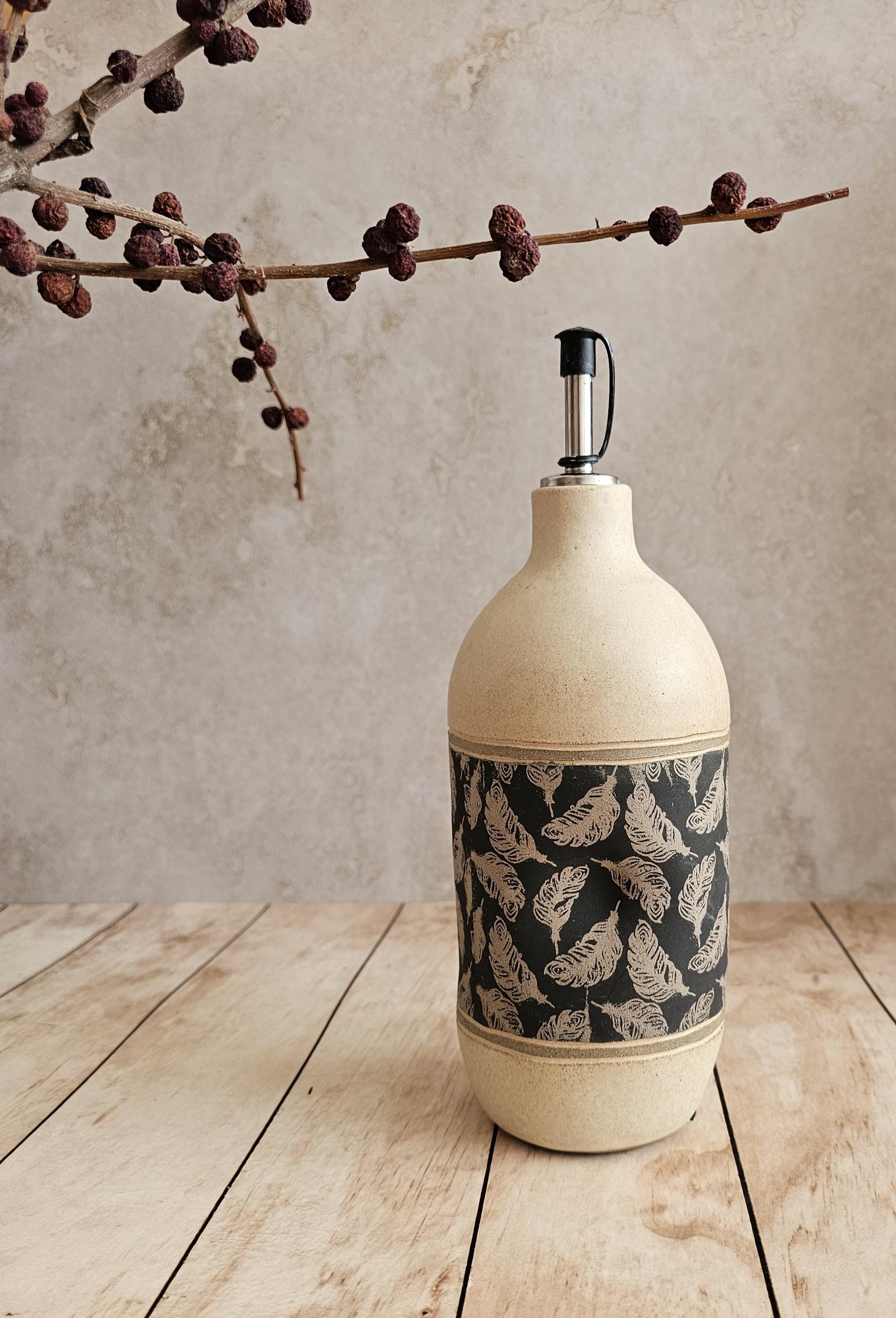 Handmade Ceramic Olive Oil Bottle: Rustic Pottery Dispenser