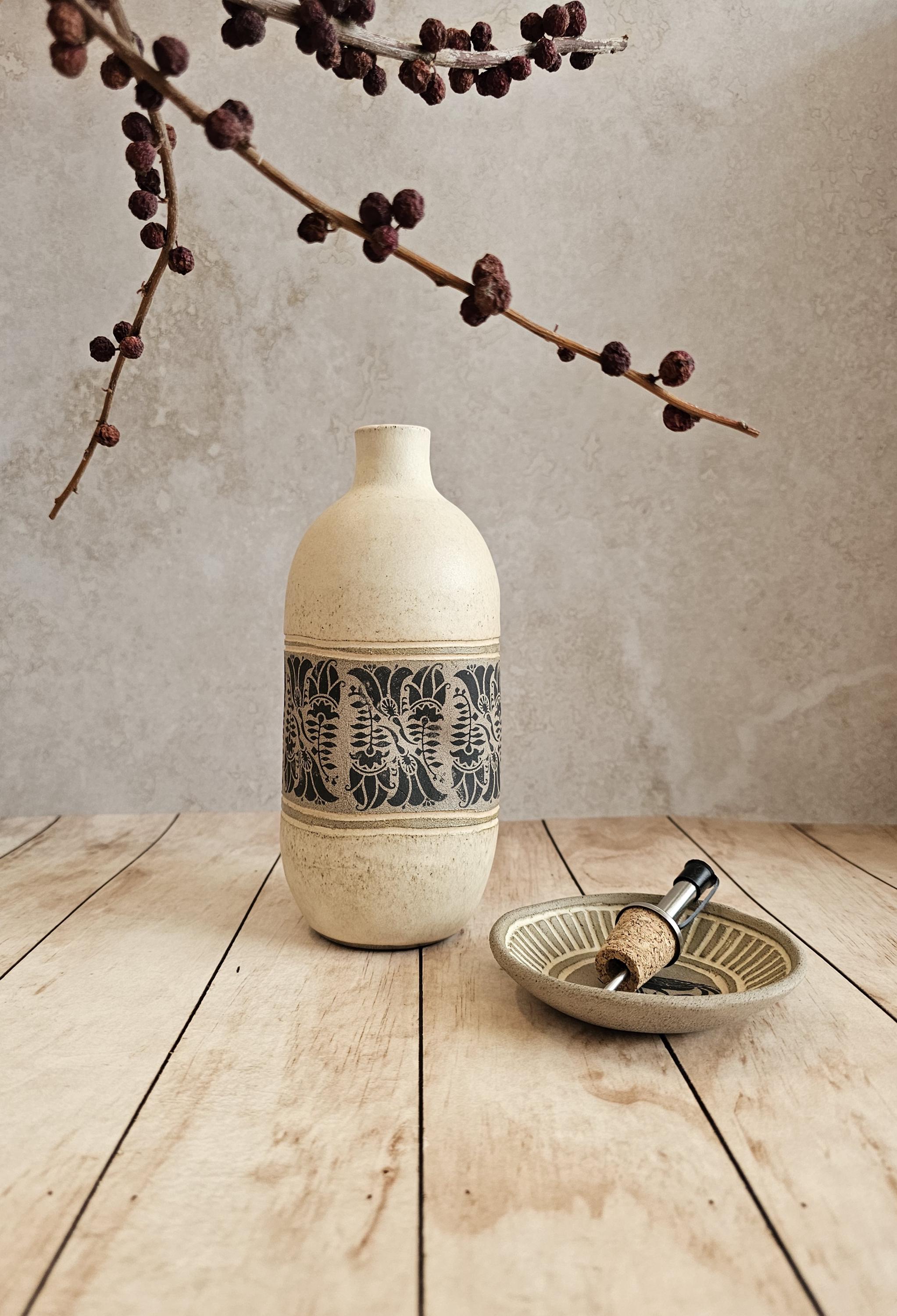 Handmade Ceramic Olive Oil Bottle: Rustic Pottery Dispenser, 30 oz