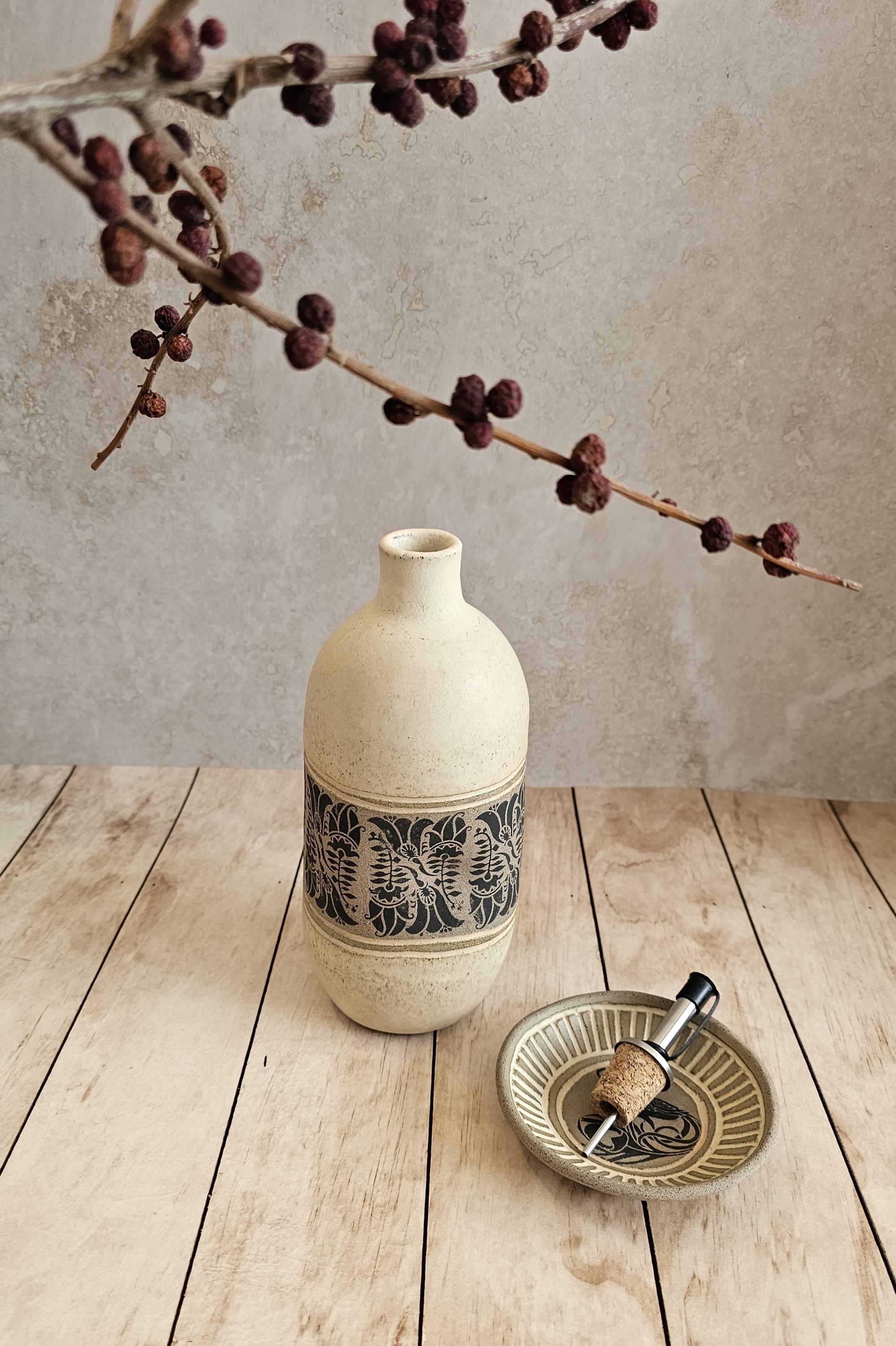 Handmade Ceramic Olive Oil Bottle: Rustic Pottery Dispenser, 30 oz