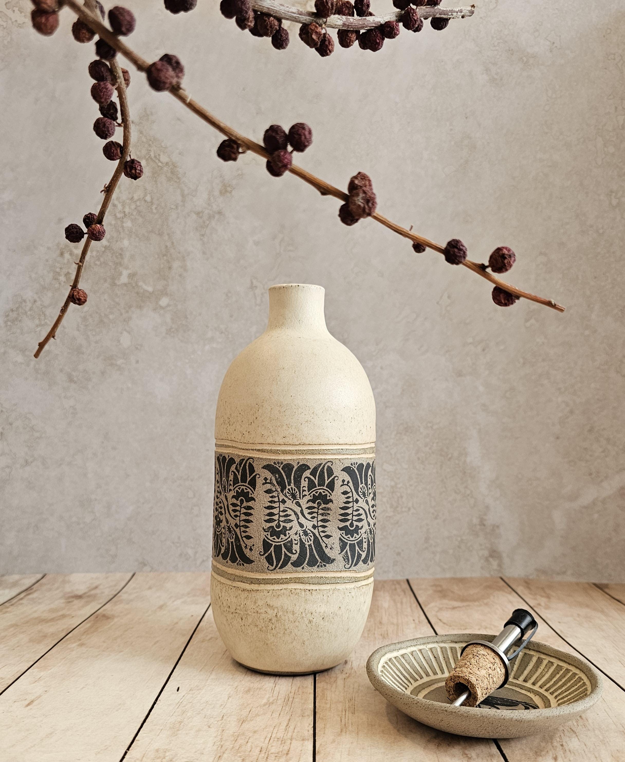 Handmade Ceramic Olive Oil Bottle: Rustic Pottery Dispenser, 30 oz