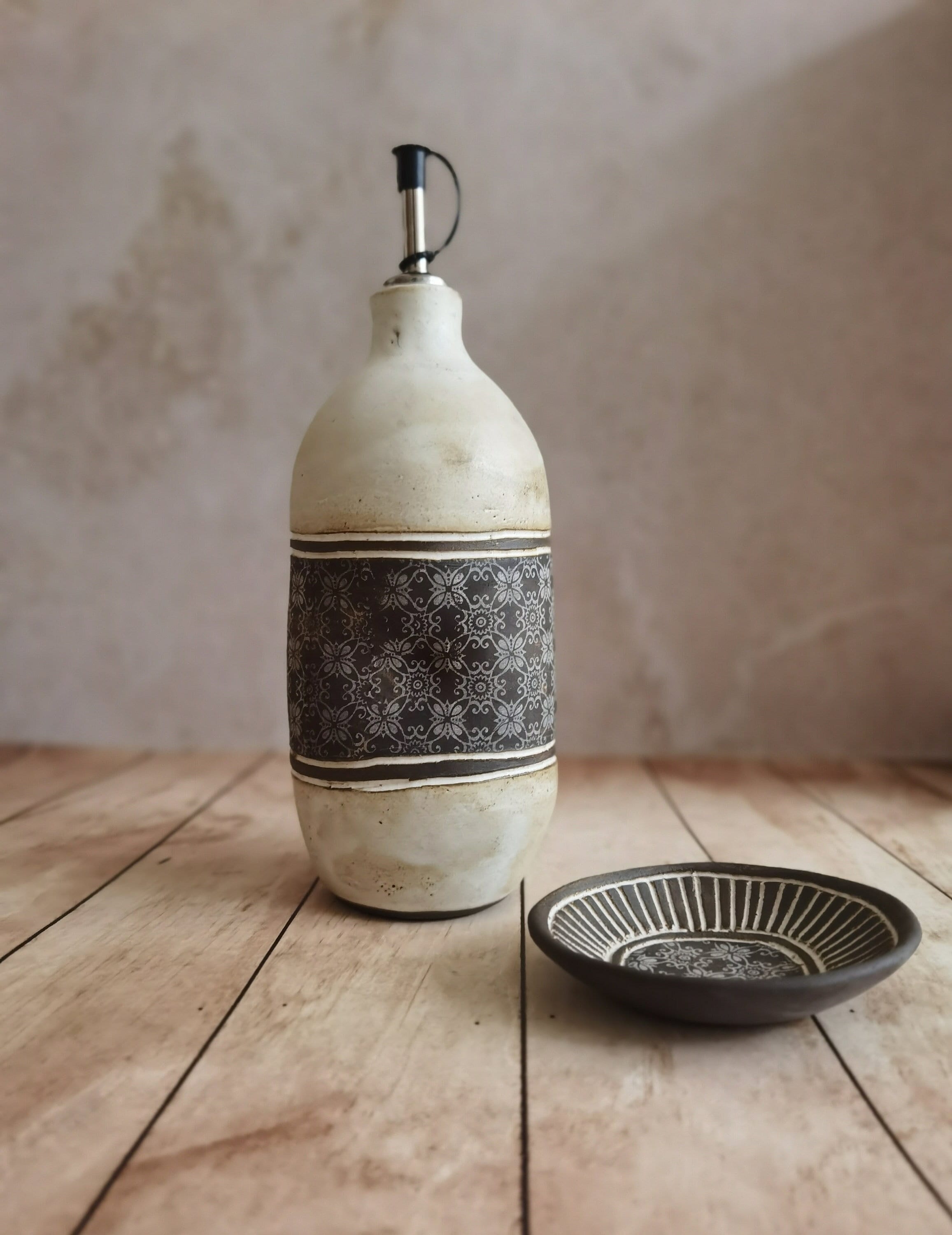 Handmade Ceramic Olive Oil Bottle, Rustic Pottery, Housewarming Gift