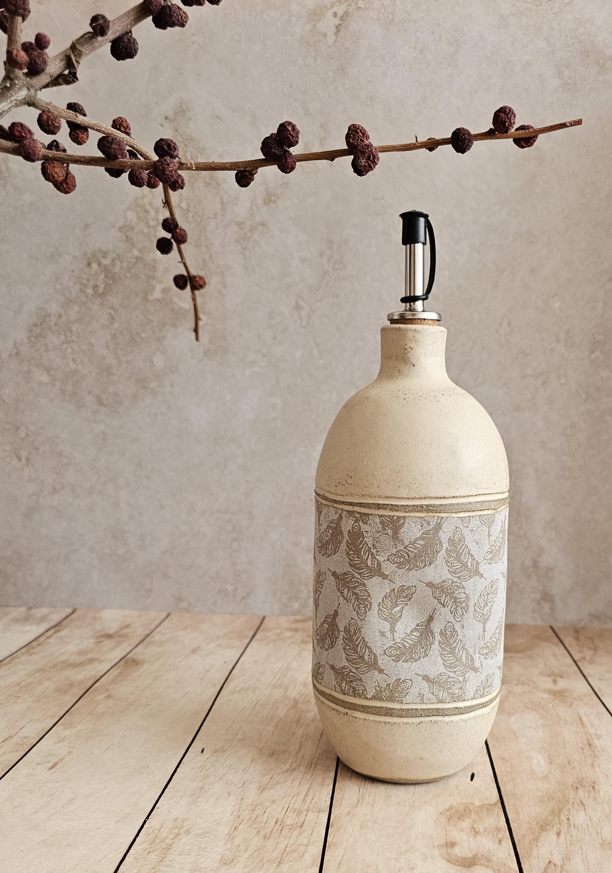Handmade Ceramic Olive Oil Bottle: Rustic Pottery Dispenser, 30 oz