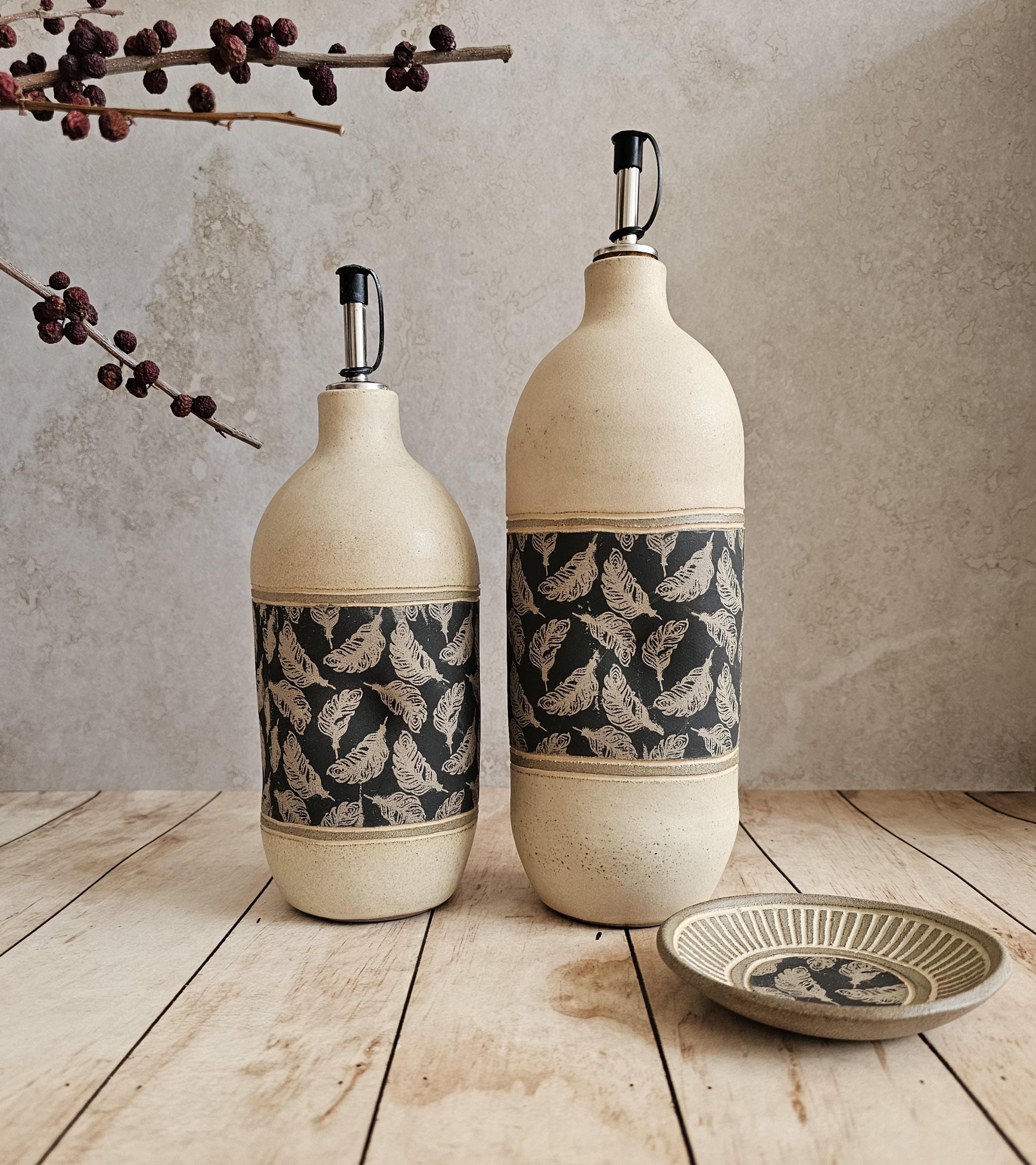 Handmade Ceramic Olive Oil Bottle: Rustic Pottery Dispenser