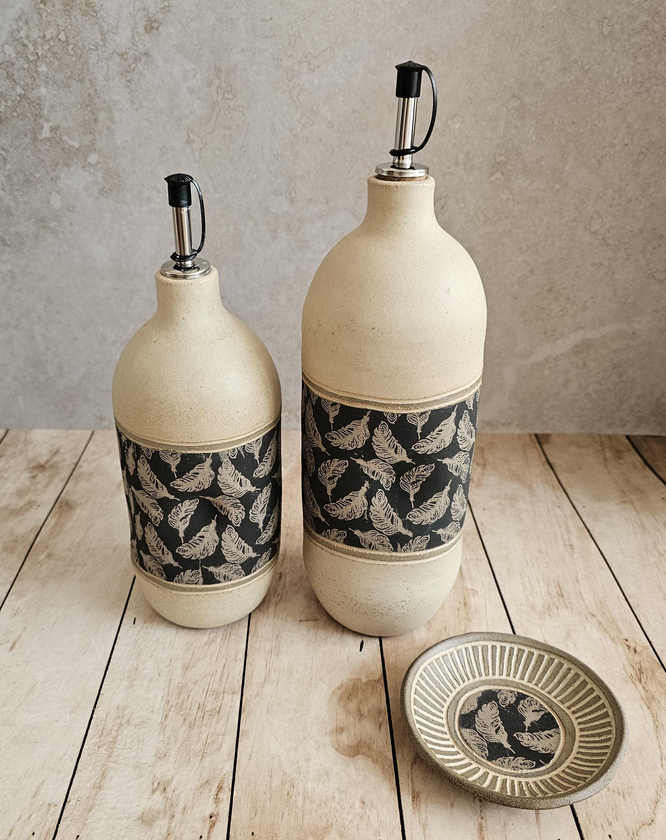 Handmade Ceramic Olive Oil Bottle: Rustic Pottery Dispenser