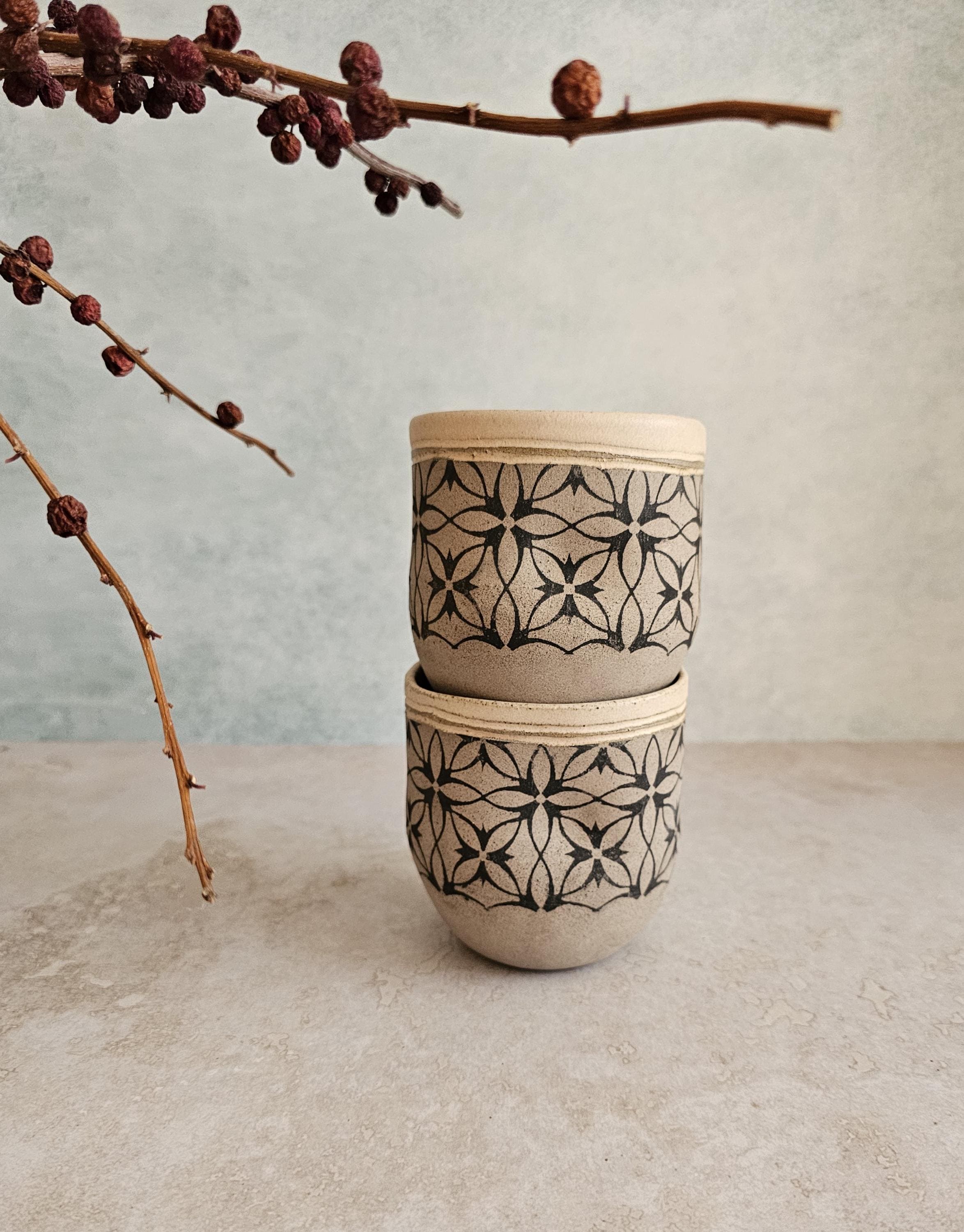 Set of Two Handmade Ceramic Mugs: Pottery Tea Cups