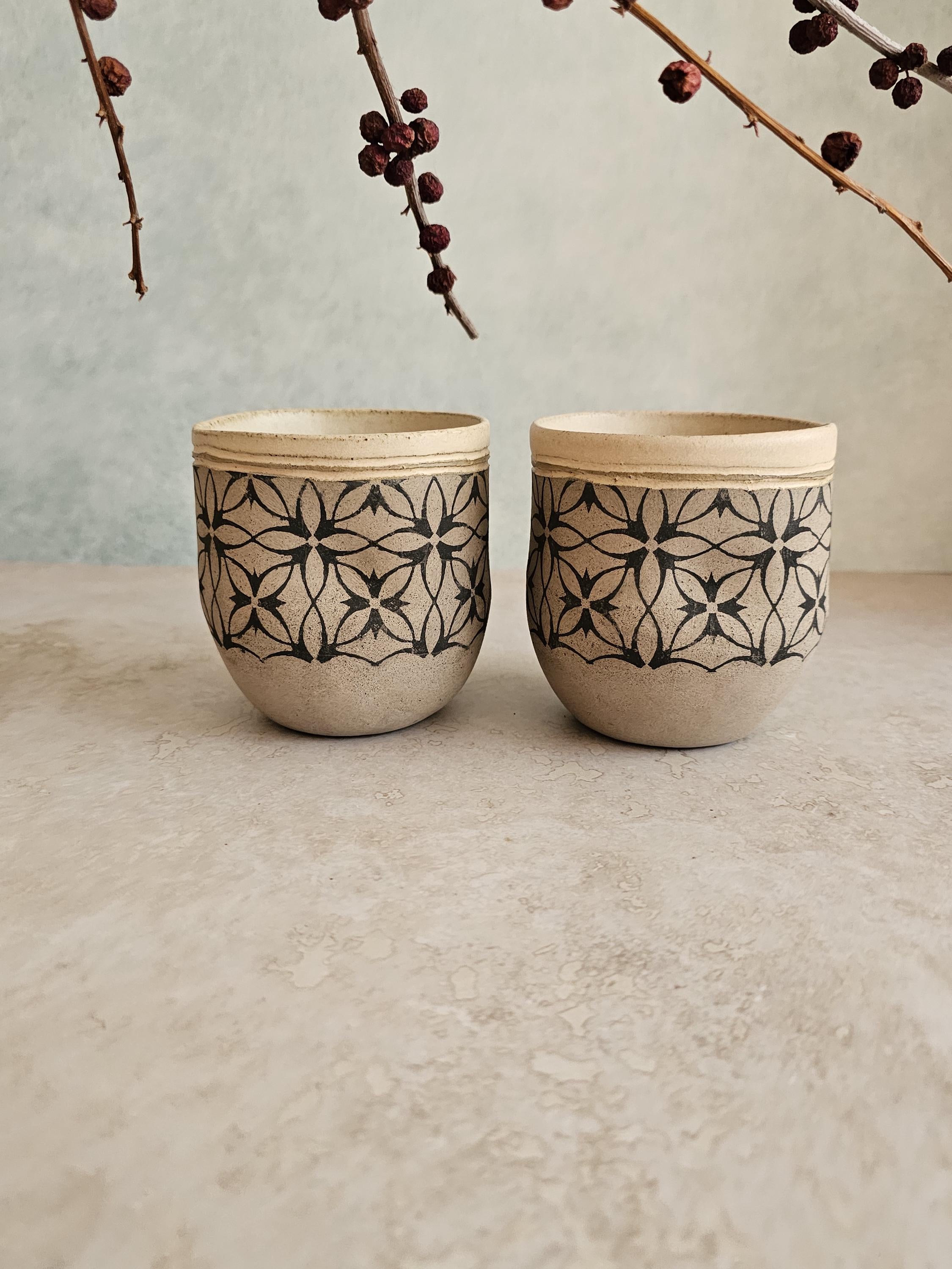 Set of Two Handmade Ceramic Mugs: Pottery Tea Cups