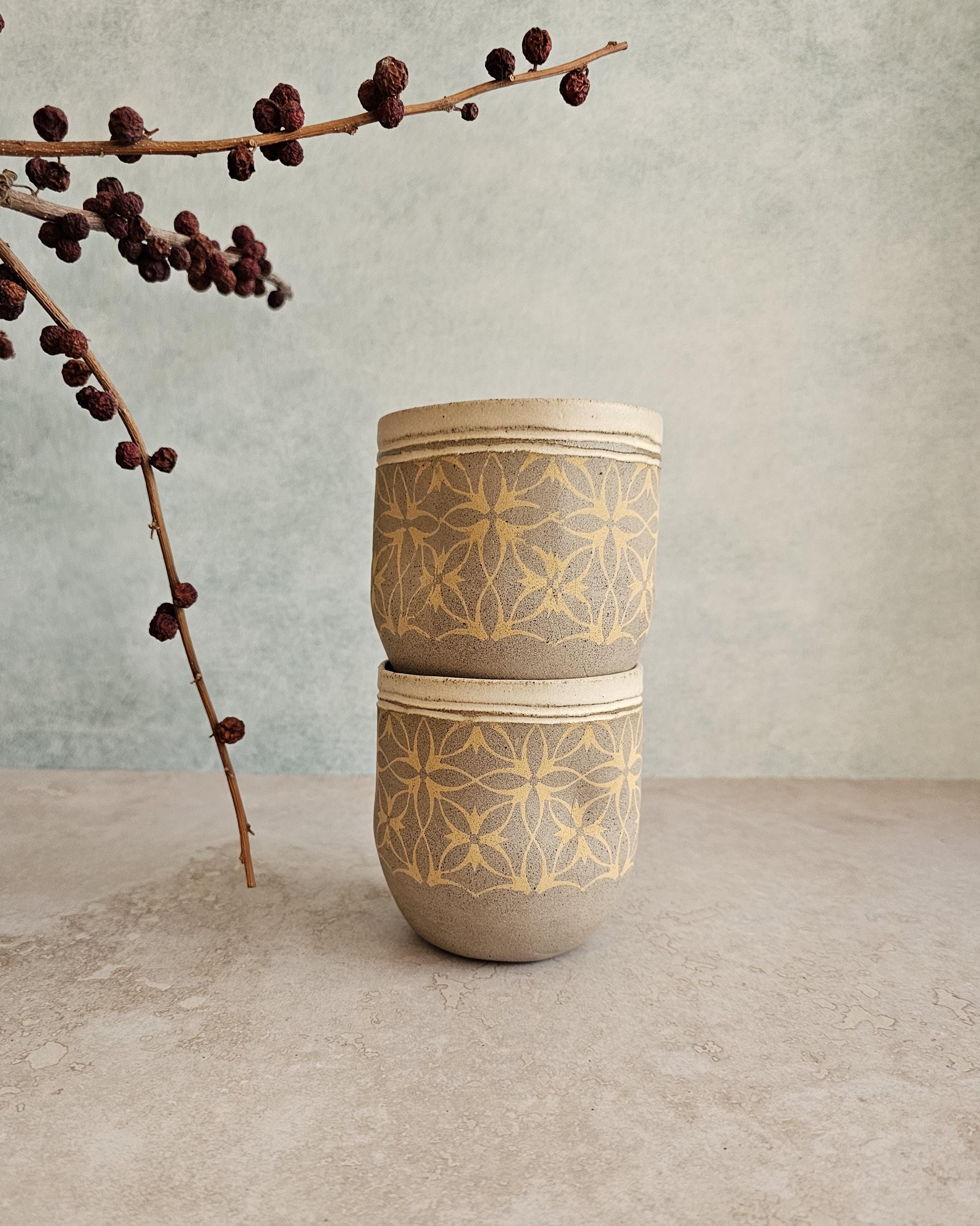 Set of Two Handmade Ceramic Mugs: Pottery Tea Cups