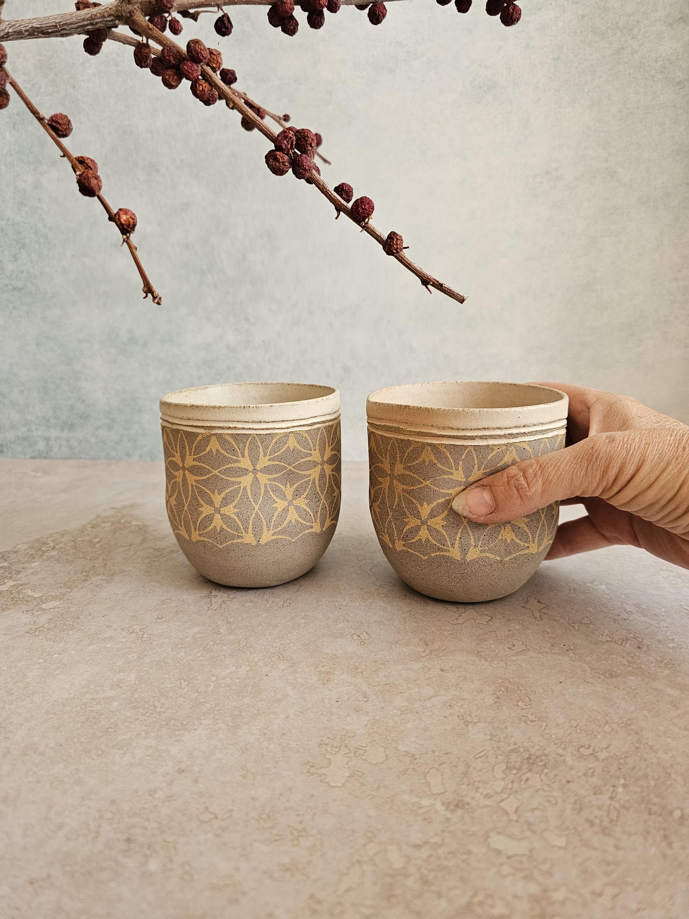 Set of Two Handmade Ceramic Mugs: Pottery Tea Cups