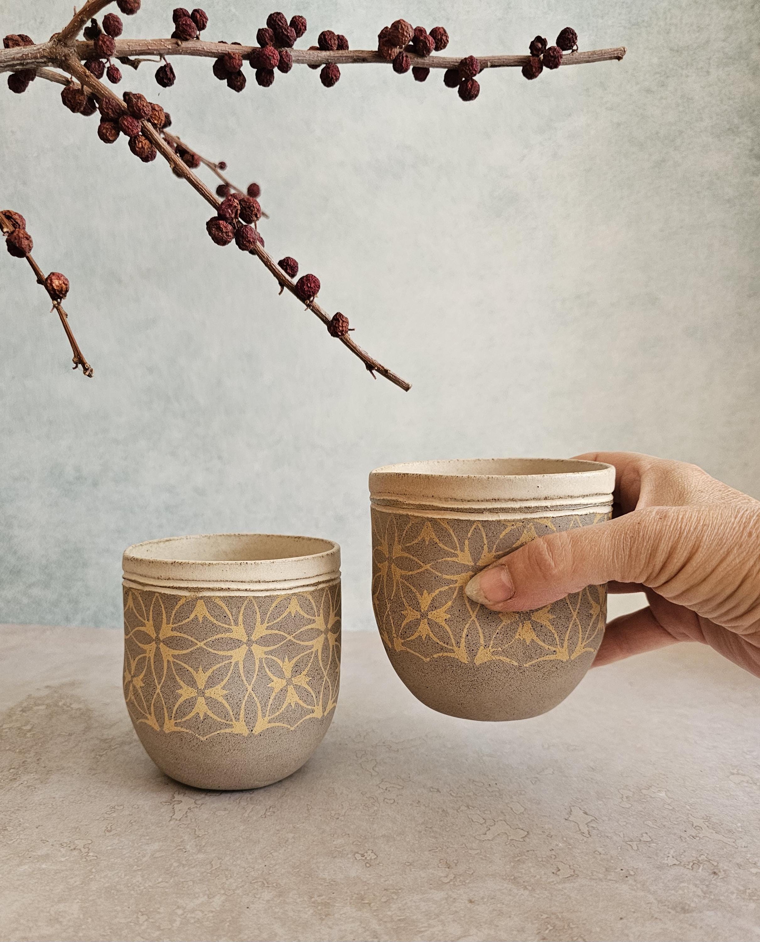 Set of Two Handmade Ceramic Mugs: Pottery Tea Cups