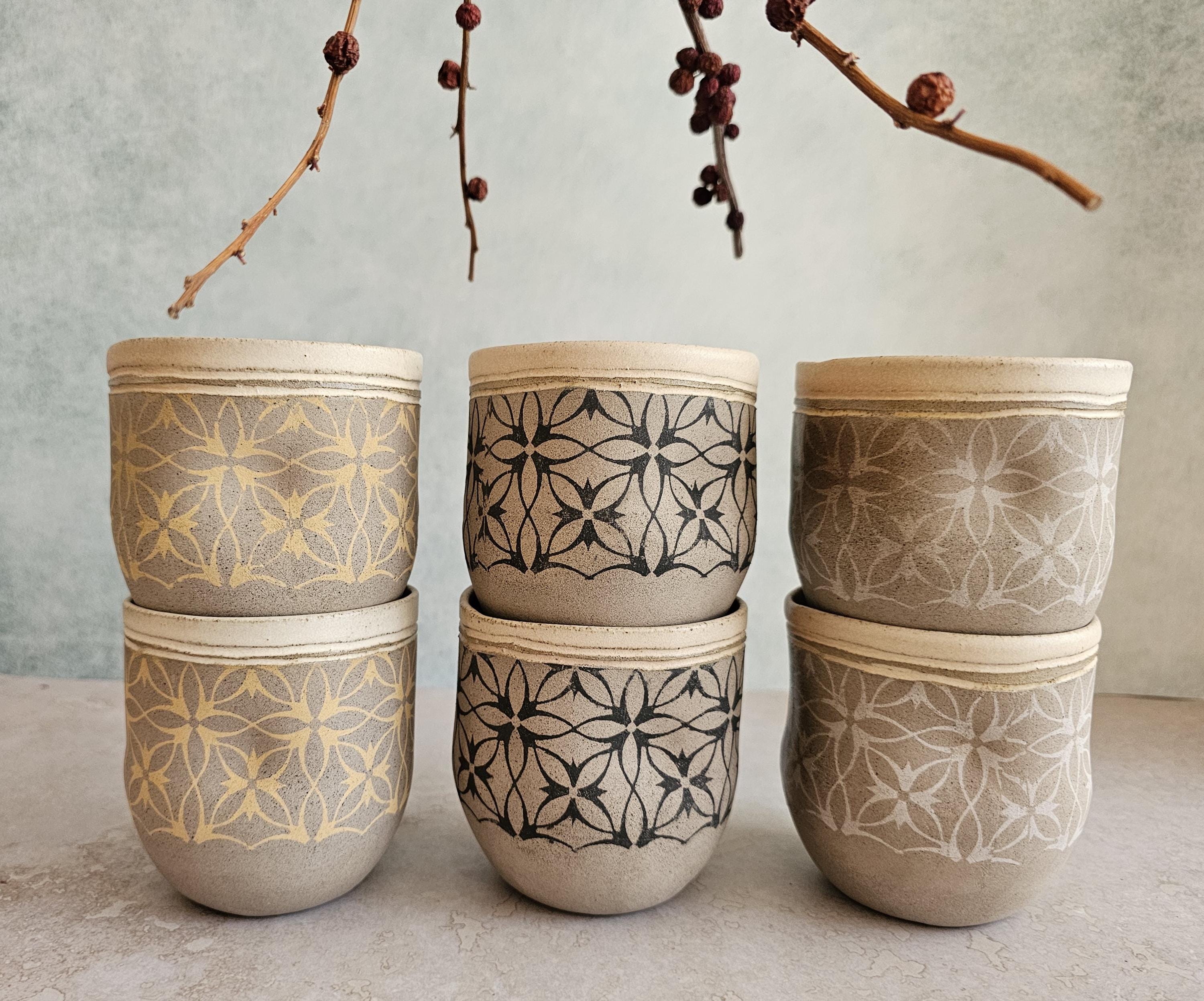Set of Two Handmade Ceramic Mugs: Pottery Tea Cups