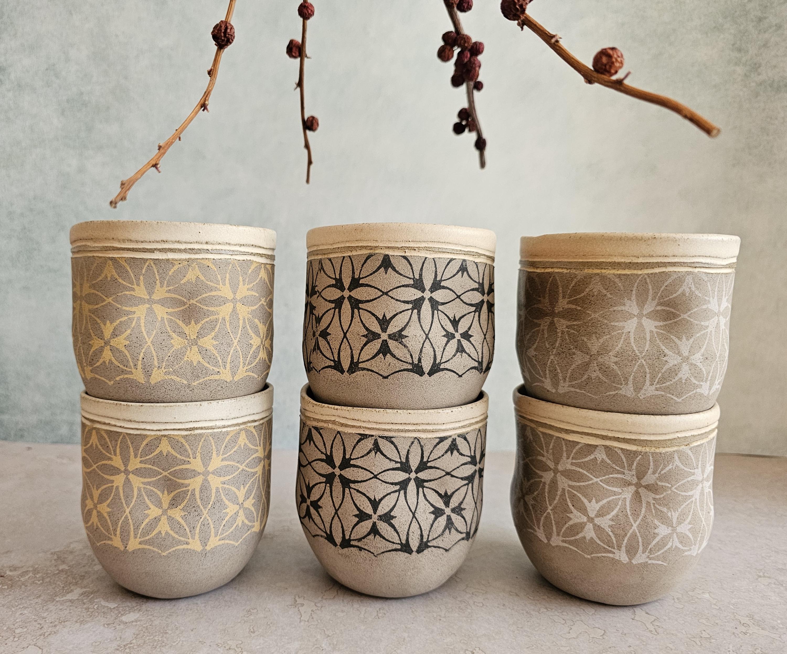 Handmade Ceramic Mugs Set: Vintage Pottery Cups for Tea Lovers