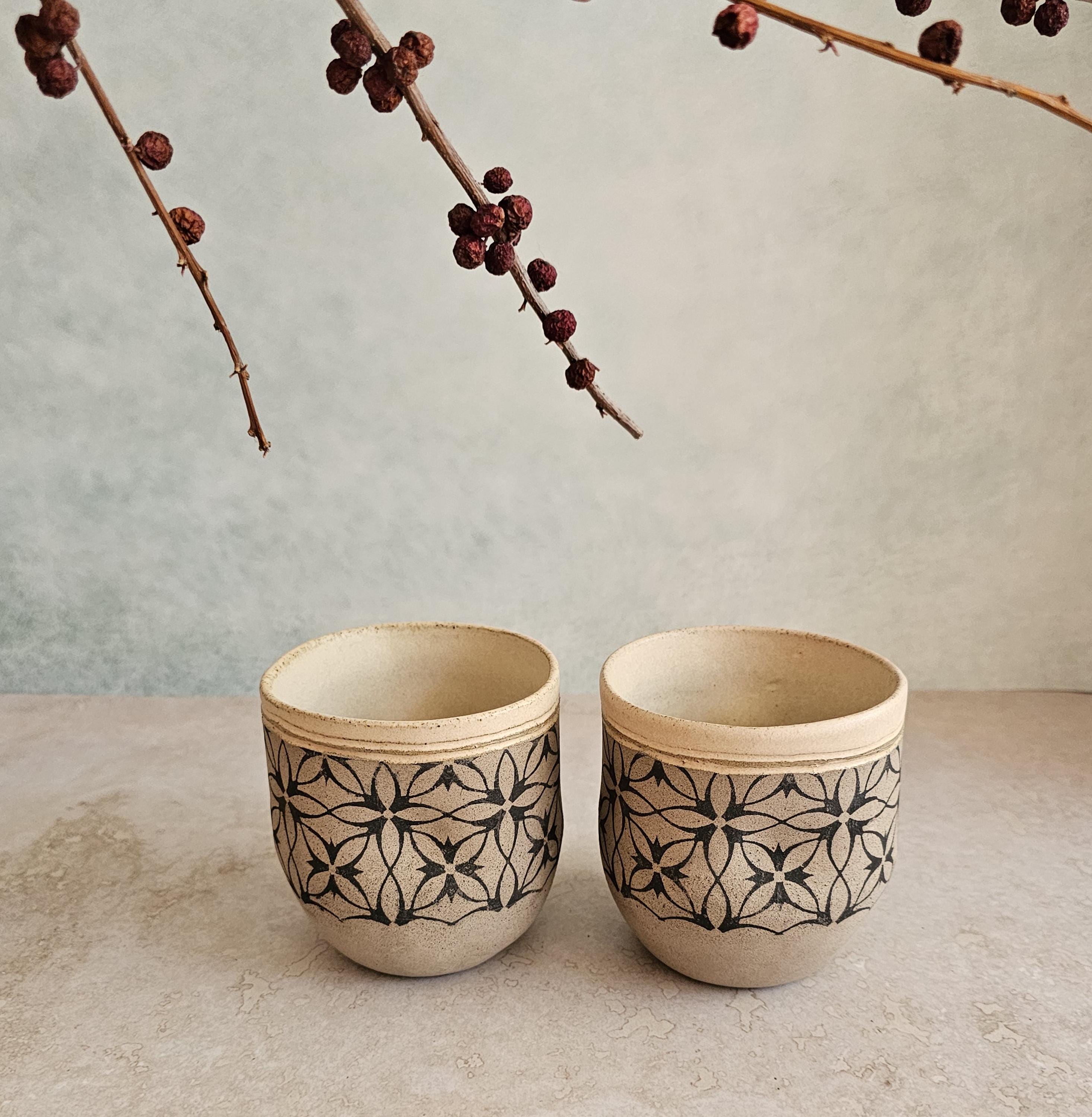 Set of Two Handmade Ceramic Mugs: Pottery Tea Cups
