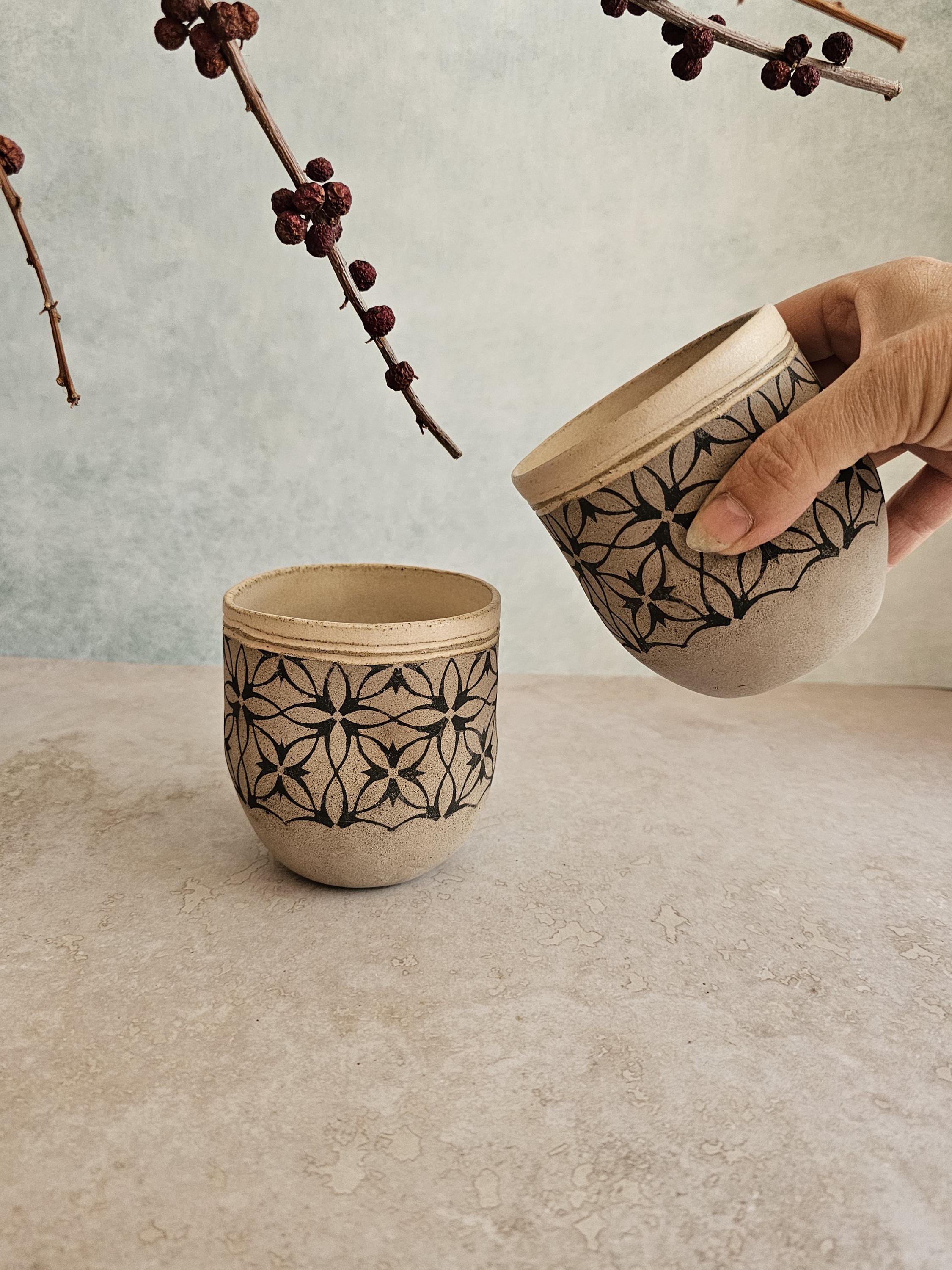 Set of Two Handmade Ceramic Mugs: Pottery Tea Cups