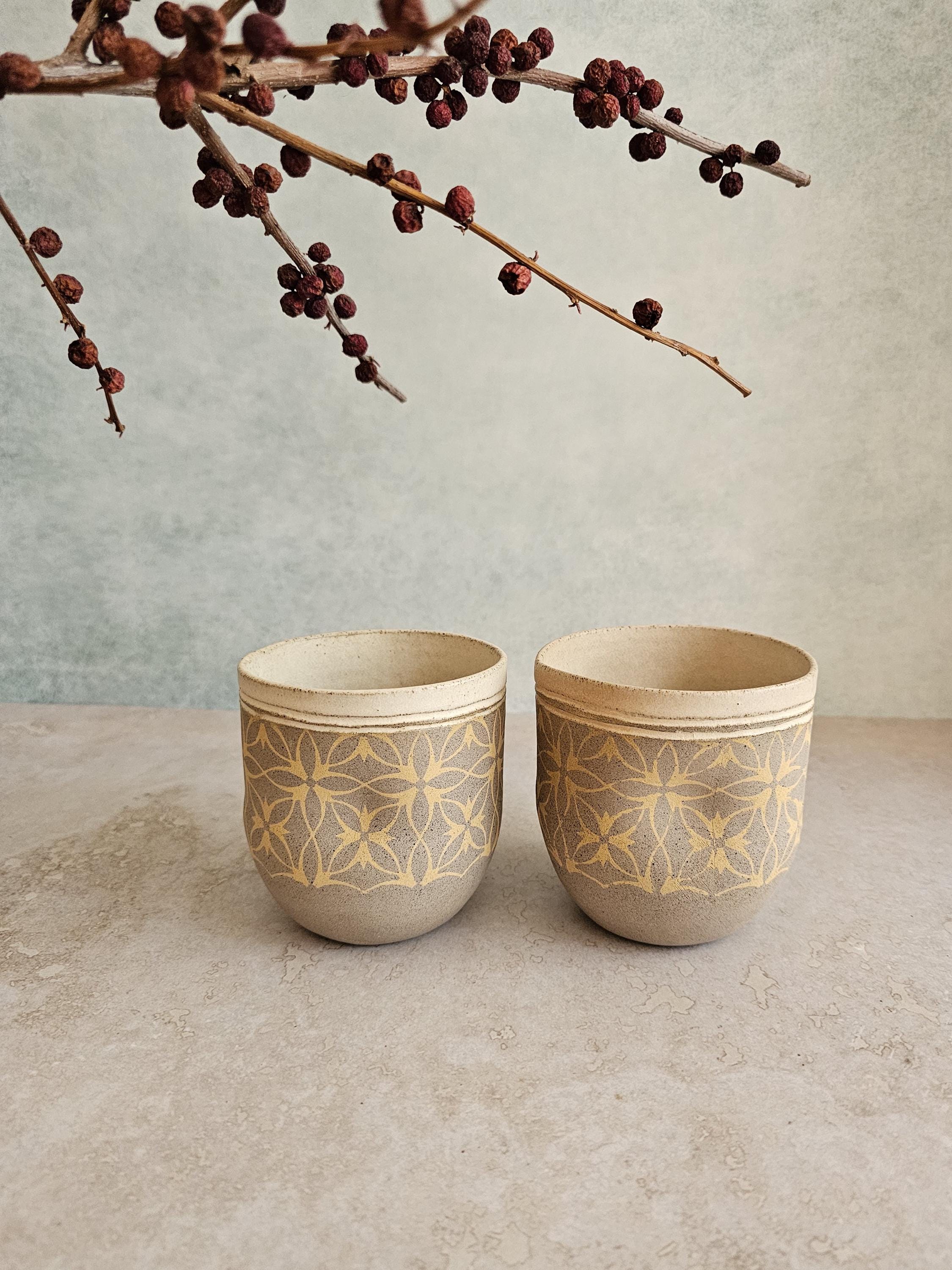 Set of Two Handmade Ceramic Mugs: Pottery Tea Cups