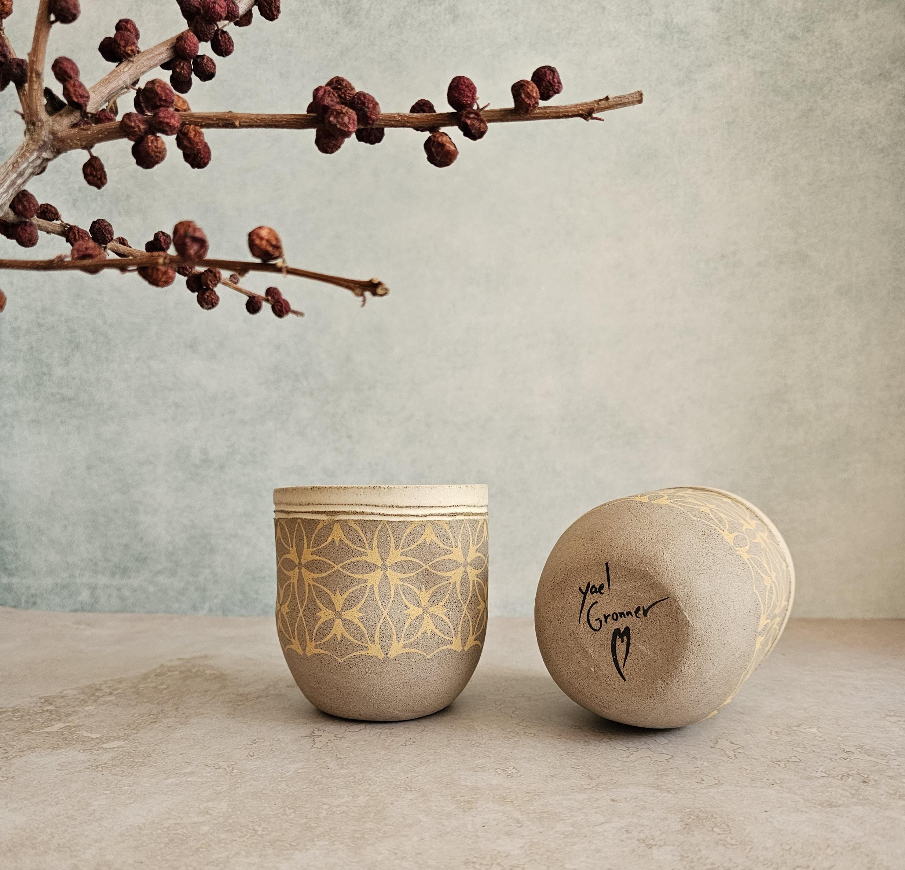 Set of Two Handmade Ceramic Mugs: Pottery Tea Cups