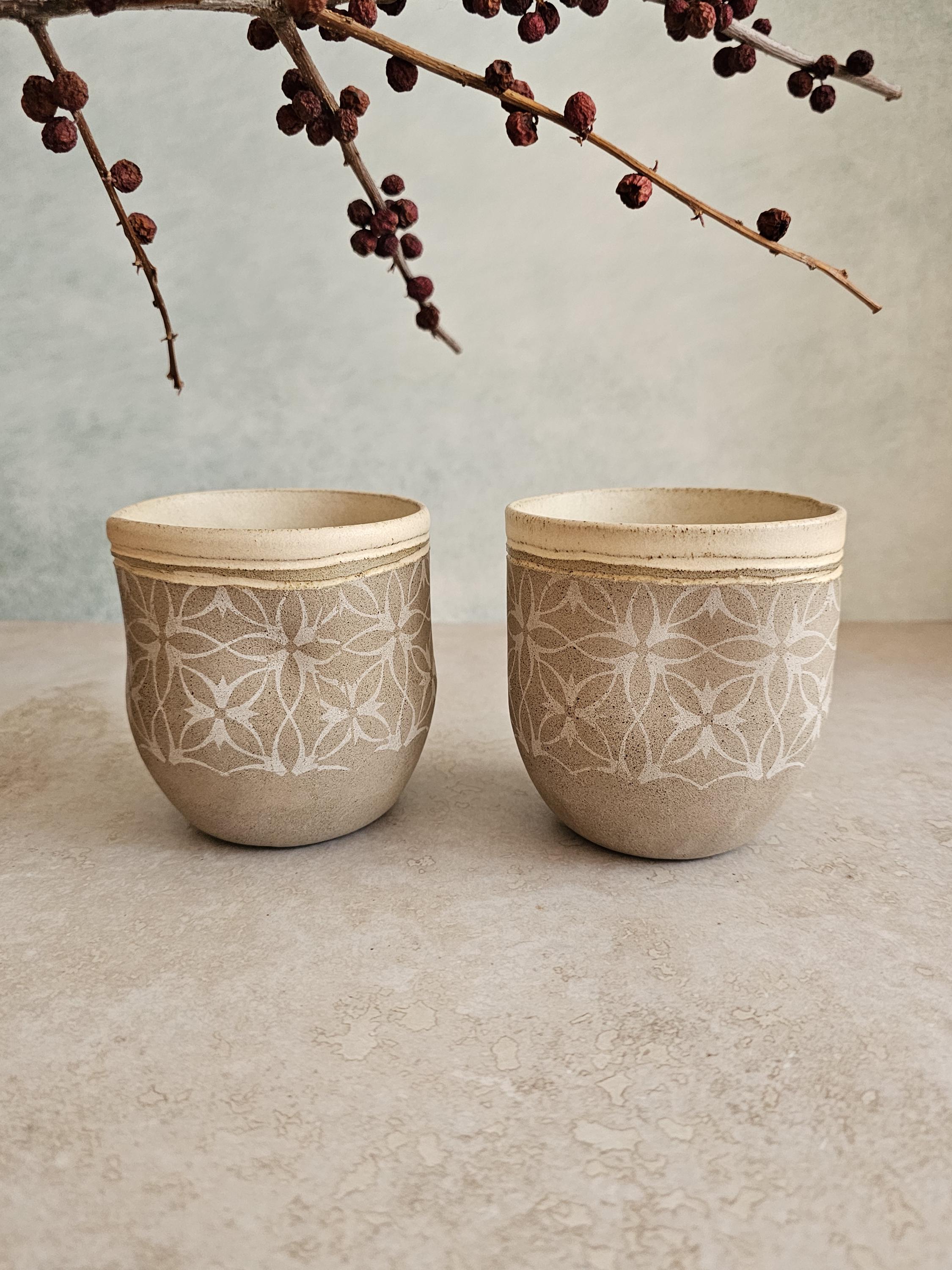 Handmade Ceramic Mugs Set: Vintage Pottery Cups for Tea Lovers
