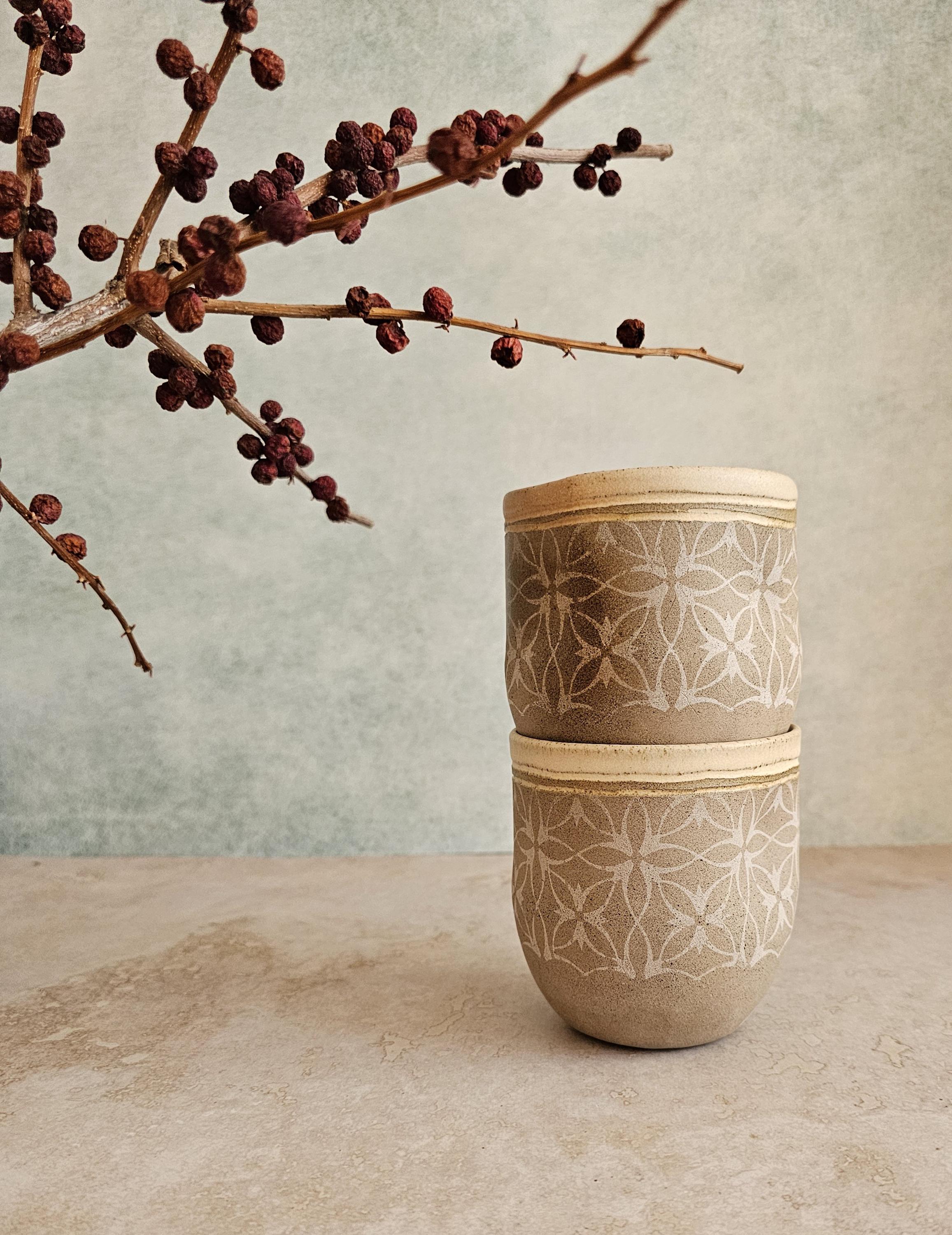 Handmade Ceramic Mugs Set: Vintage Pottery Cups for Tea Lovers