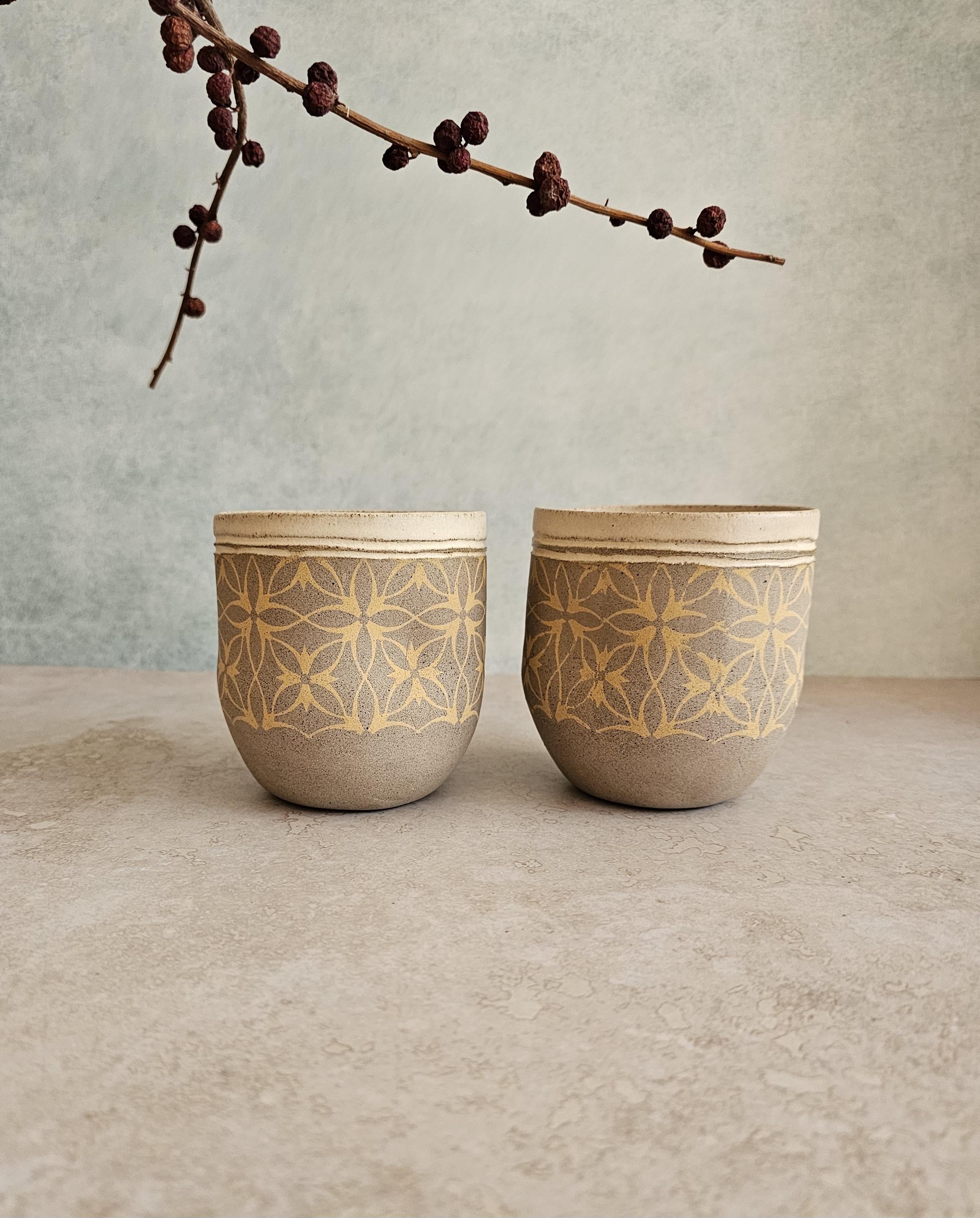 Set of Two Handmade Ceramic Mugs: Pottery Tea Cups