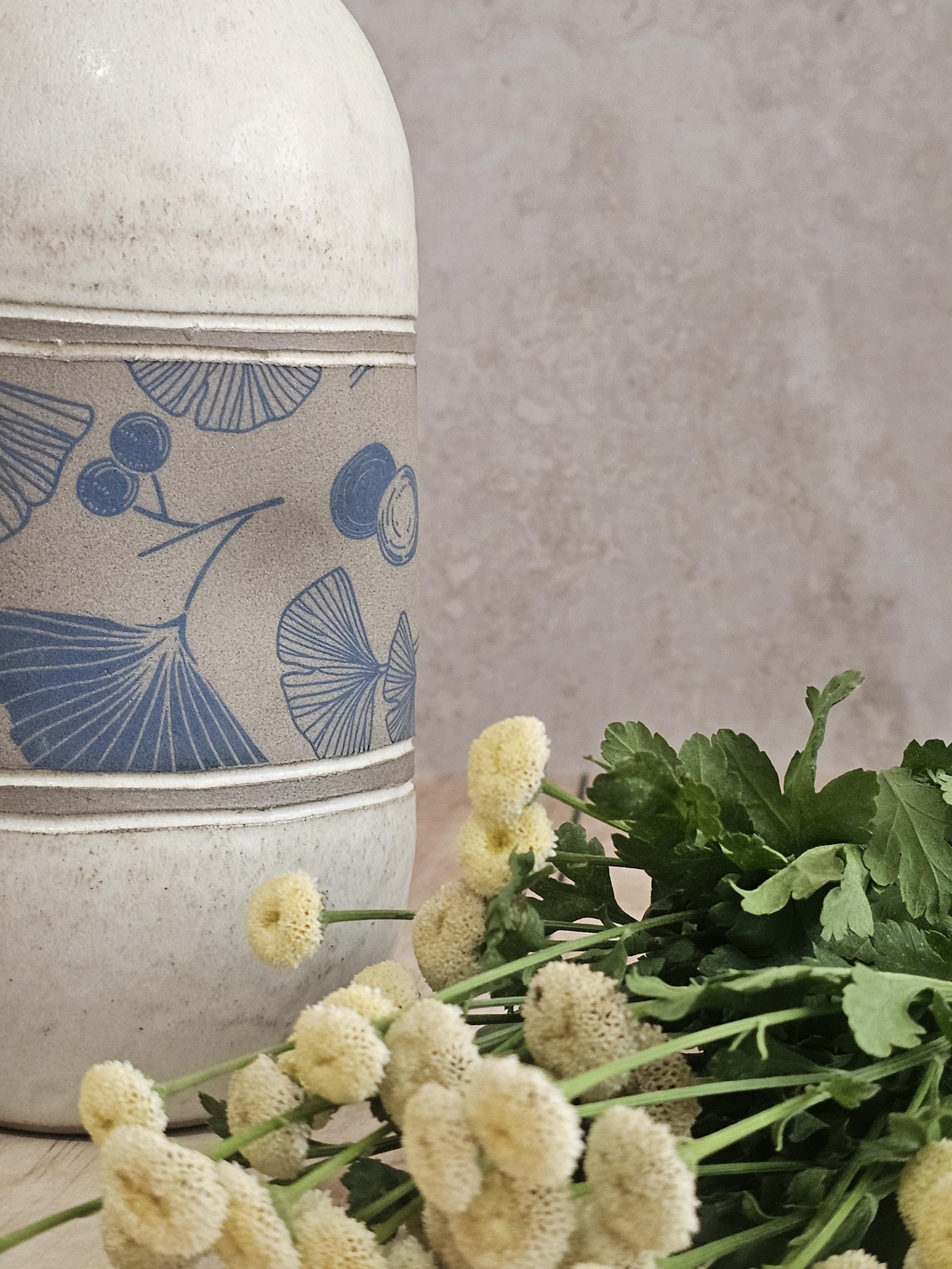 Handmade Ceramic Olive Oil Bottle: Rustic Blue & White Pottery