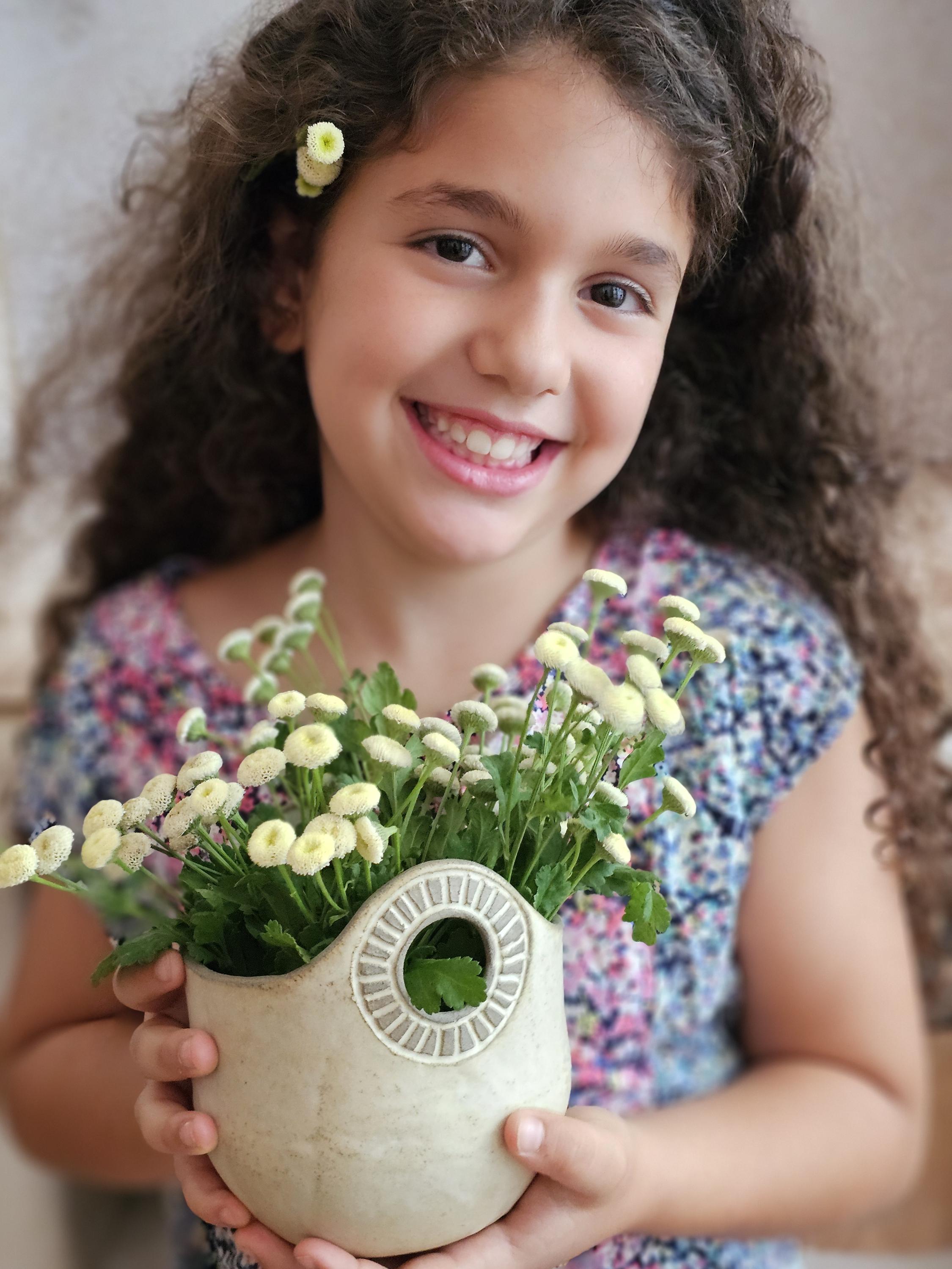 Hand-Engraved Ceramic Vase with Handles: Kitchen Utensil Holder