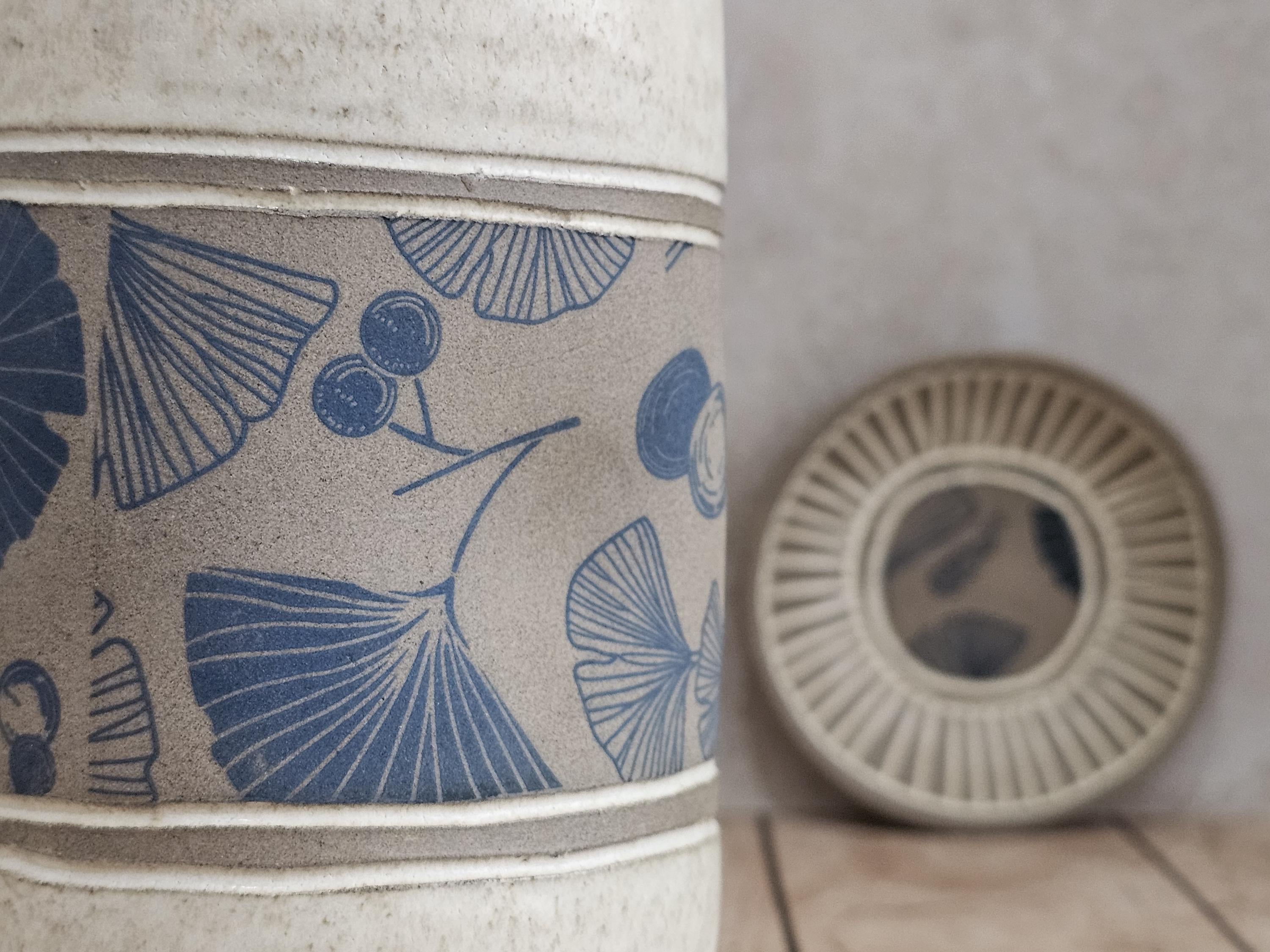 Handmade Ceramic Olive Oil Bottle: Rustic Blue & White Pottery
