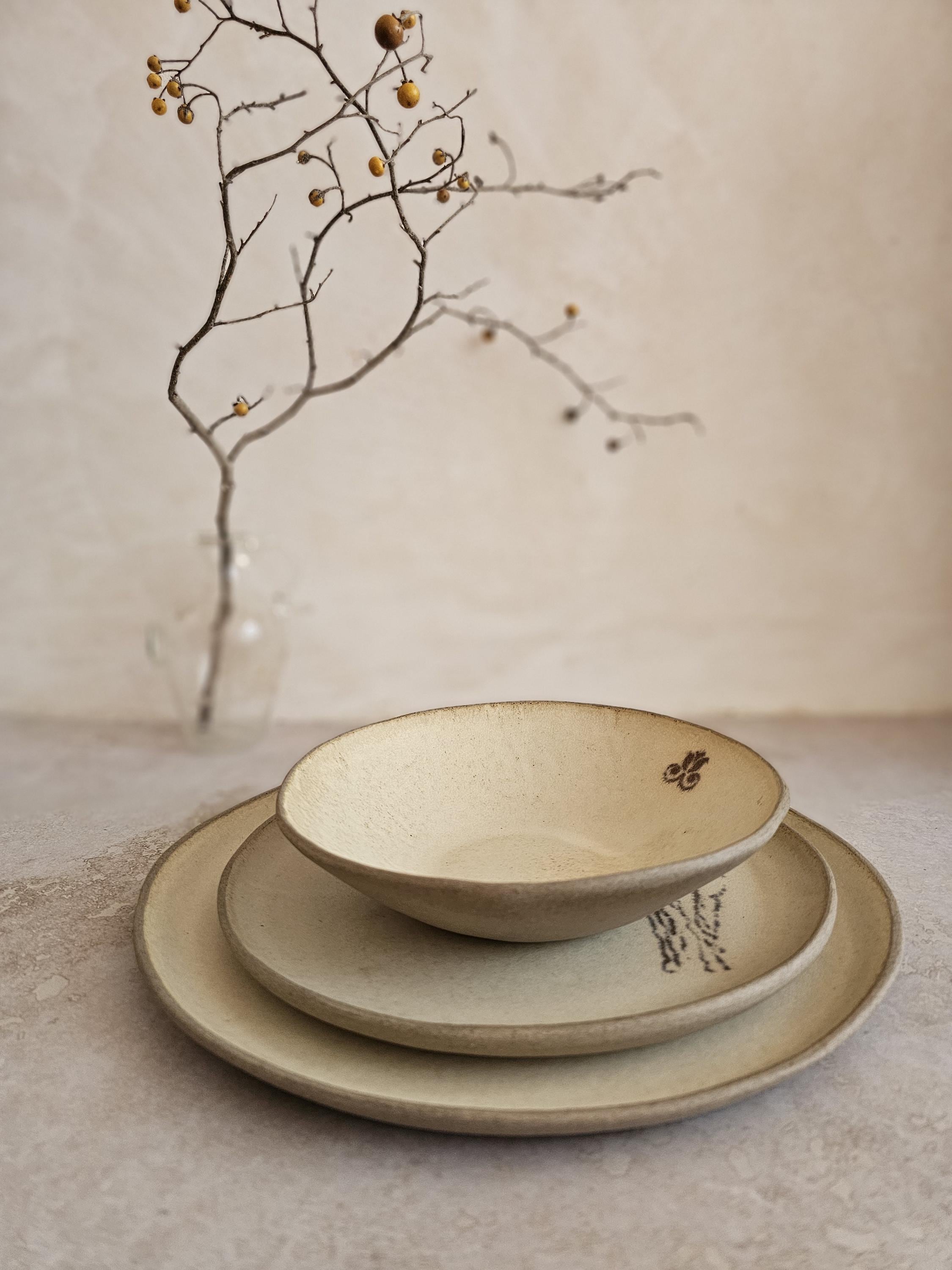 Handmade Ceramic Dinnerware Set: Horse Decorations, Unique pottery, Rustic style