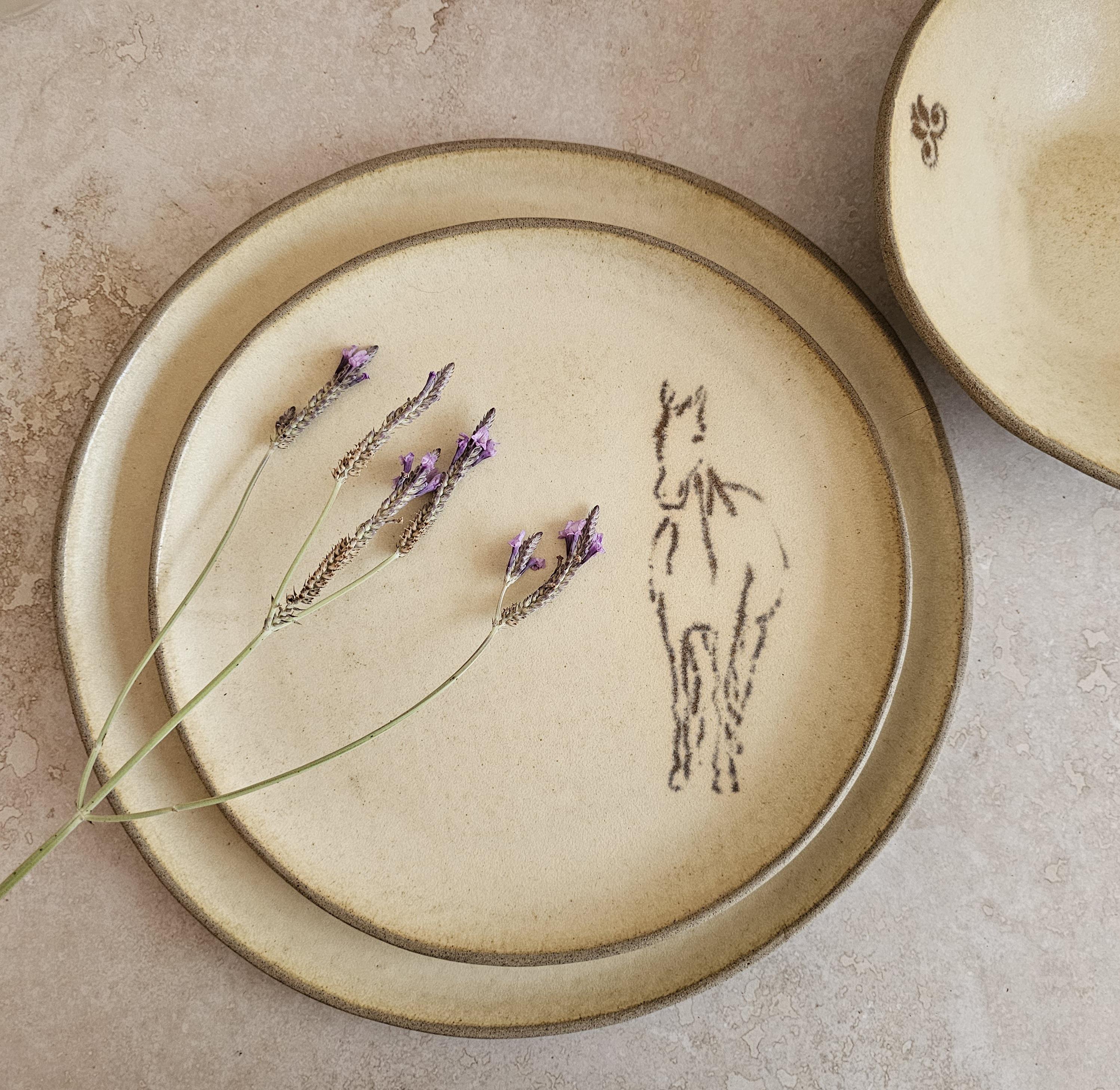 Handmade Ceramic Dinnerware Set: Horse Decorations, Unique pottery, Rustic style