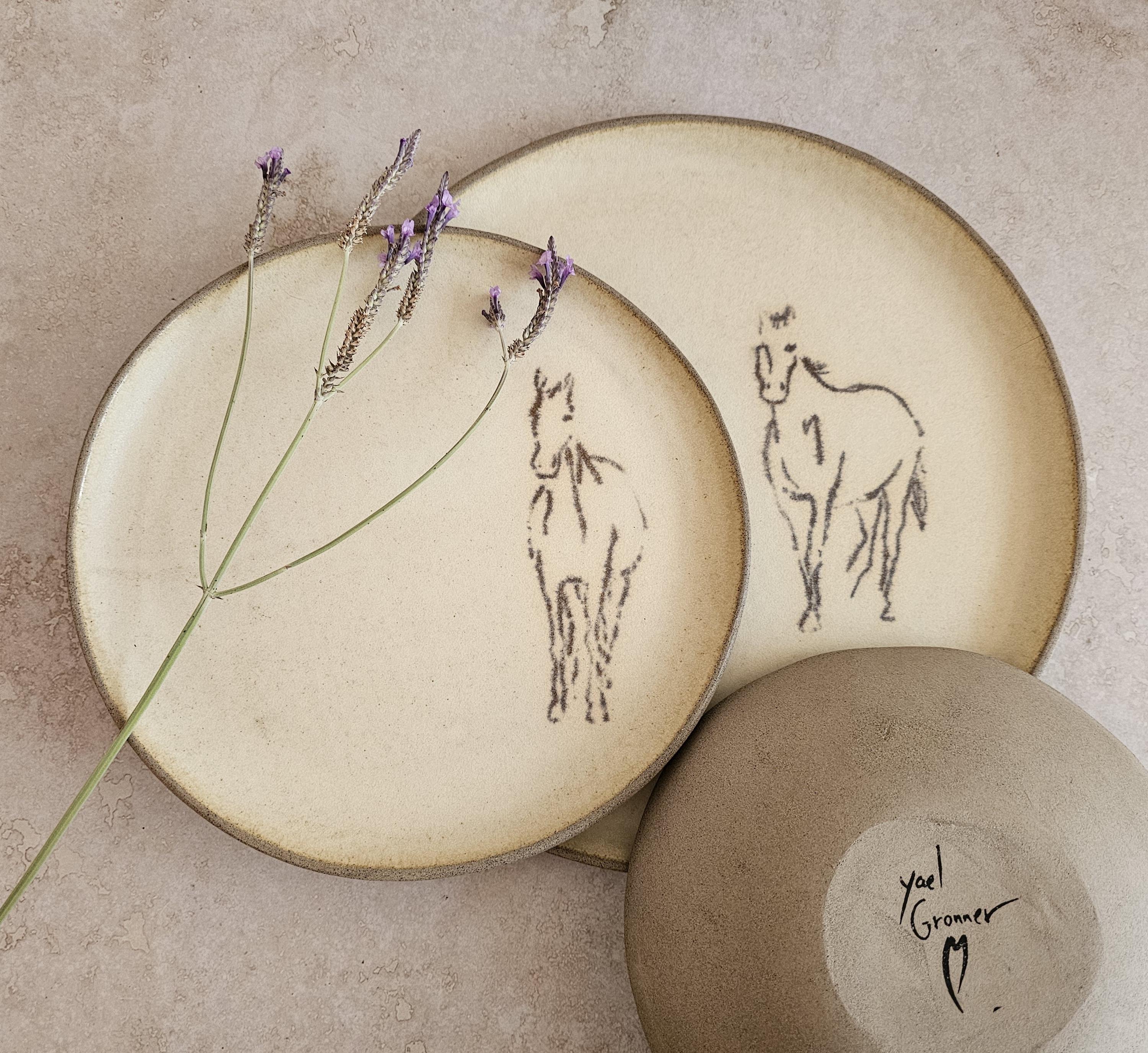 Handmade Ceramic Dinnerware Set: Horse Decorations, Unique pottery, Rustic style