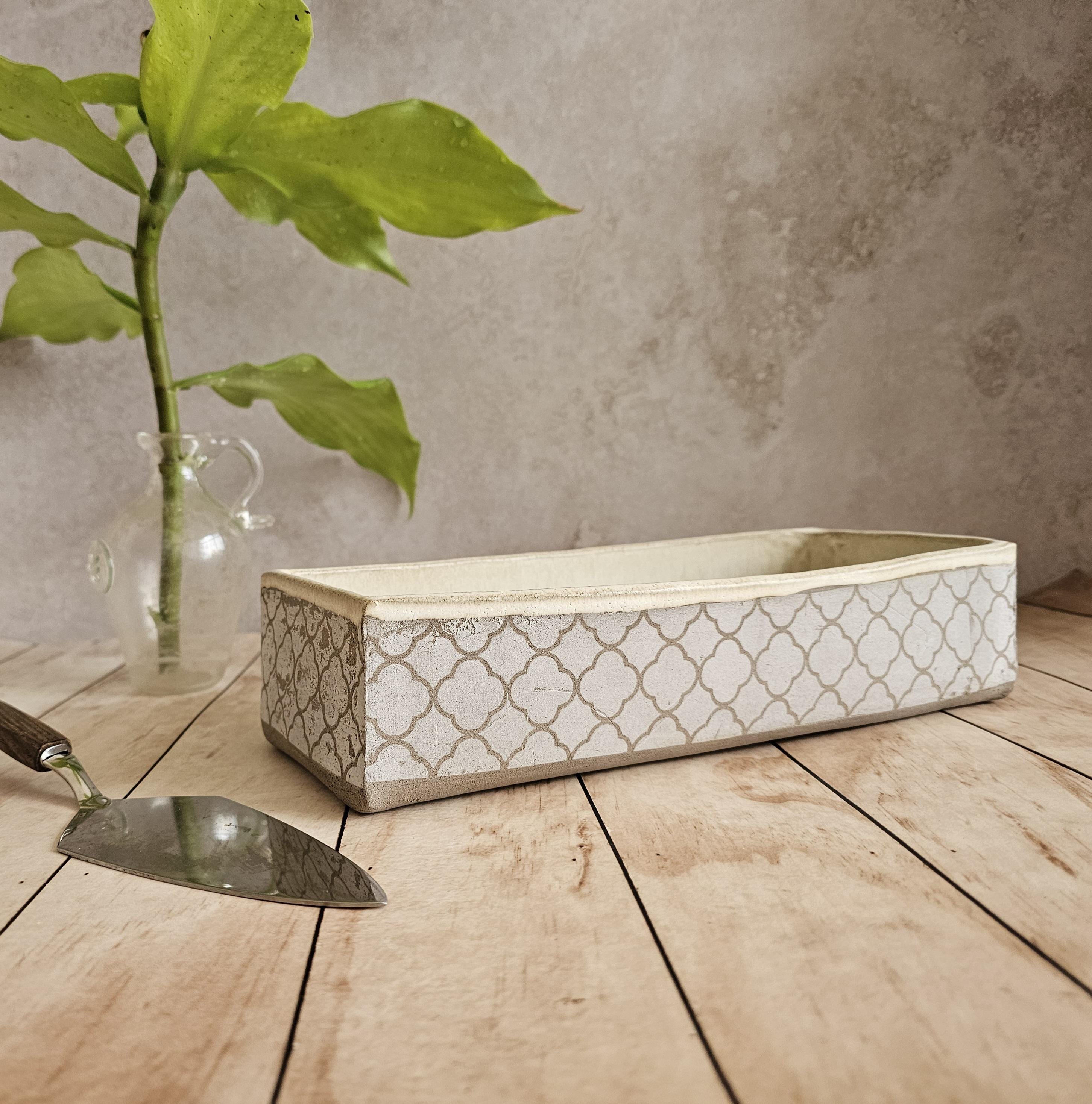 Handmade Ceramic Baking Dish: Rustic Pottery Serving Dish with white Print