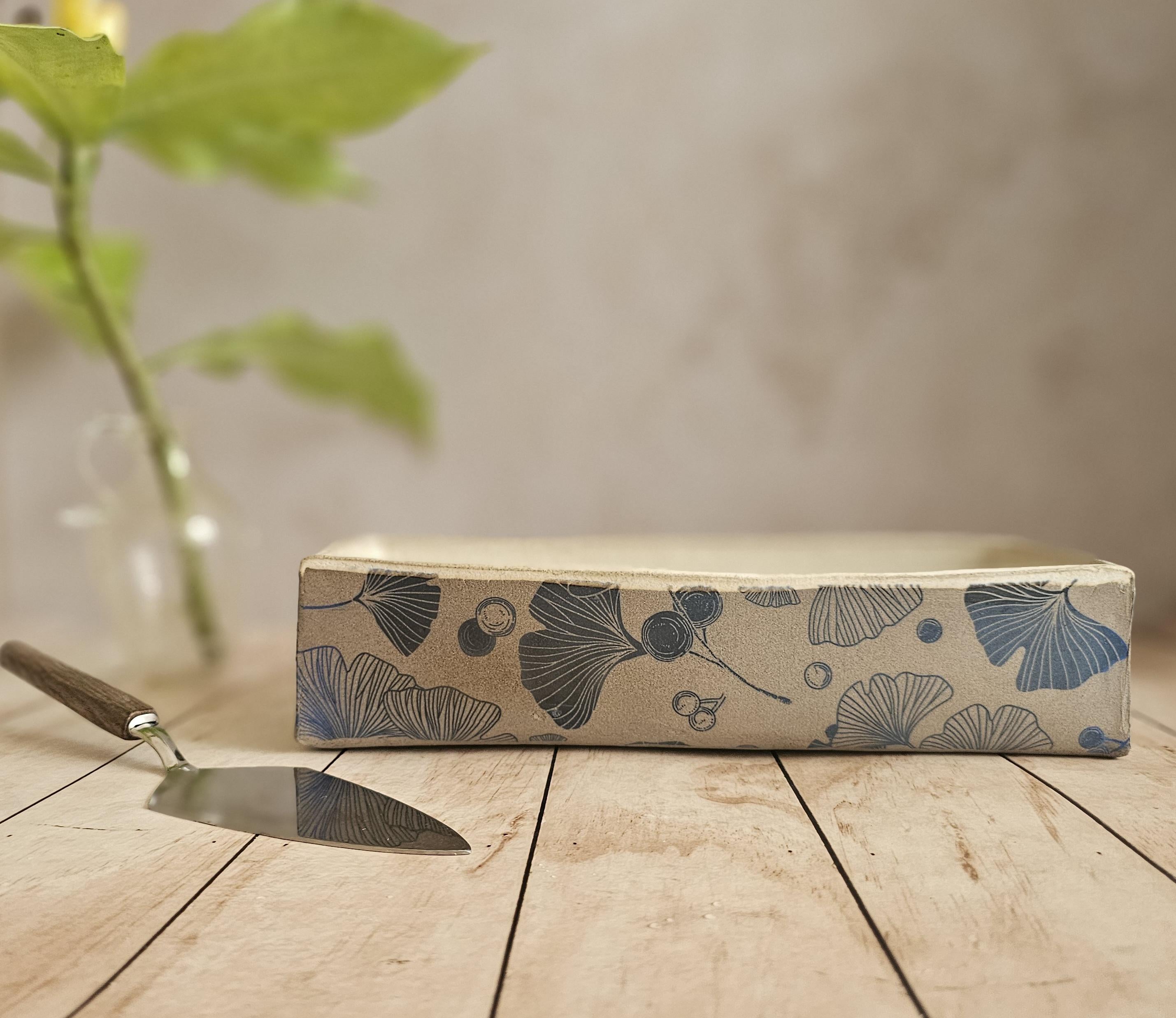 Handmade Ceramic Baking Dish: Rustic Pottery Serving Dish with blue Print